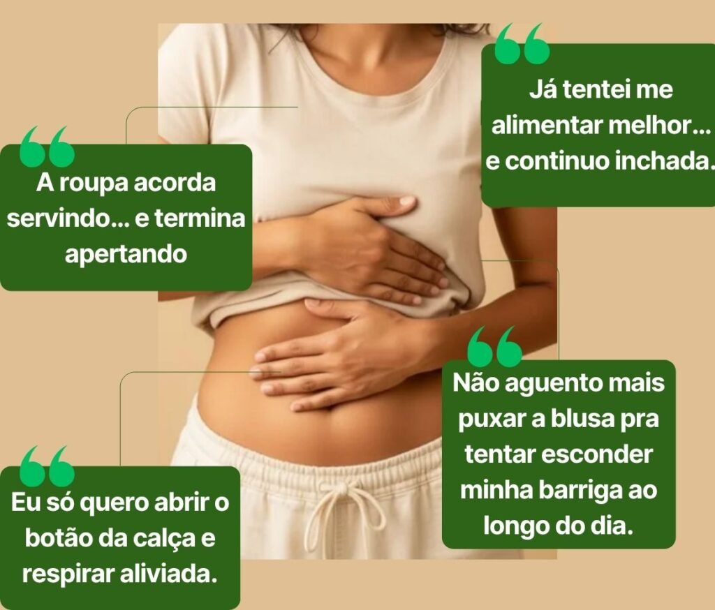 Mulher com a barriga estufada e desconfortável durante o dia